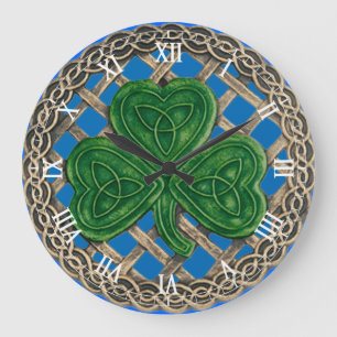 Blue Shamrock & Celtic Knots Roman Numeral Clock Grote Klok