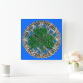 Blue Shamrock & Celtic Knots Roman Numeral Clock Vierkante Klok (Huis)
