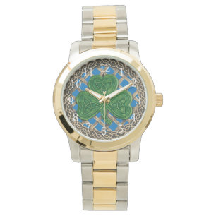 Blue Shamrock on Celtic Knots Watch Horloge