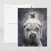 Blue Shar Pei in de sneeuw met een kleine muis Briefkaart (Voorkant / Achterkant)