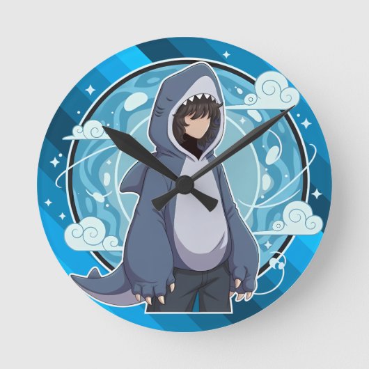Blue Shark Boy Anime Art Ronde Klok (Voorkant)