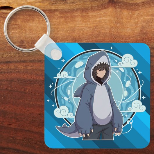 Blue Shark Boy Anime Art Sleutelhanger (Voorkant)