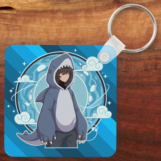 Blue Shark Boy Anime Art Sleutelhanger (Achterkant)