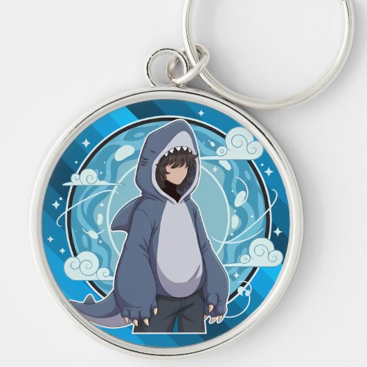 Blue Shark Boy Anime Art Sleutelhanger (Voorkant)