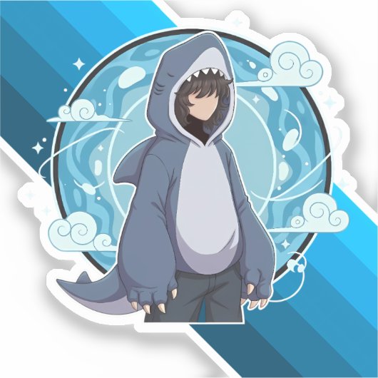 Blue Shark Boy Anime Art Sticker (Voorkant)