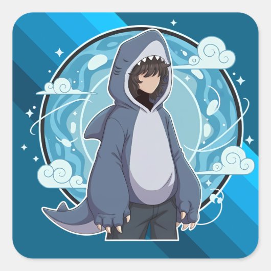 Blue Shark Boy Anime Art Vierkante Sticker (Voorkant)