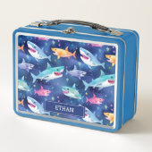 Blue Shark Custom Naam Metal Lunchbox (Voorkant)