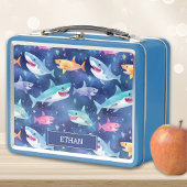 Blue Shark Custom Naam Metal Lunchbox