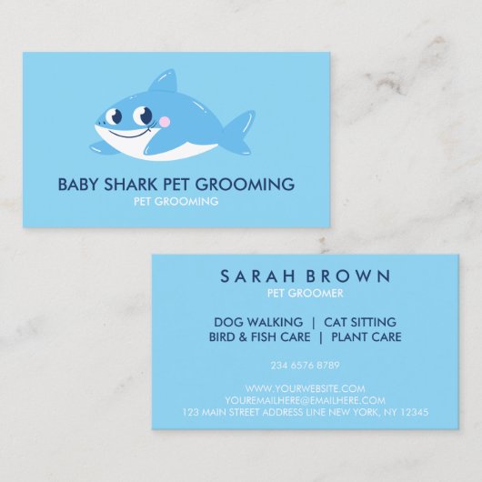 Blue Shark Fish | Baby Sitter Care Visitekaartje (Voorkant / Achterkant)