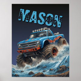 Blue Shark Monster Truck Custom Name Poster