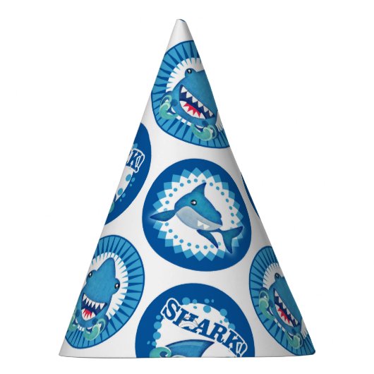 Blue Shark Pattern - Kute Boys Shark Attack Feesthoedjes (Rechts)