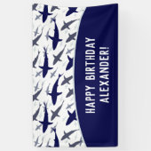 Blue Shark Pattern met naam Boy Birthday Party Spandoek (Verticaal)