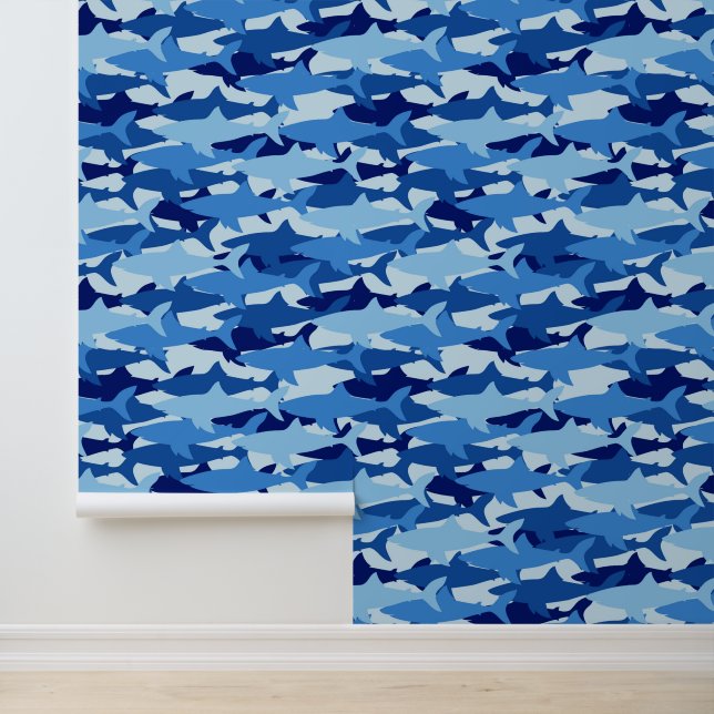 Blue Shark Pattern | Monogram Behang (Applicatie)