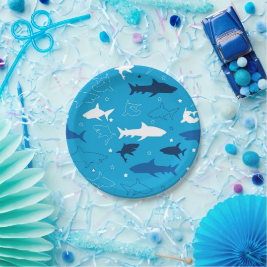 Blue Shark Pattern Verjaardagsfeestje Papier Borde Papieren Bordje (Feest)