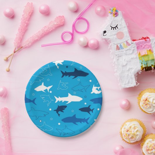 Blue Shark Pattern Verjaardagsfeestje Papier Borde Papieren Bordje (Feest)