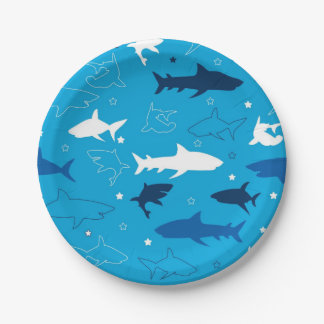 Blue Shark Pattern Verjaardagsfeestje Papier Borde Papieren Bordje