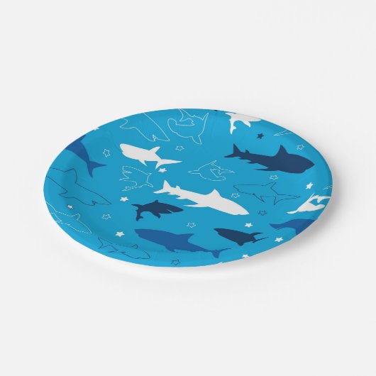 Blue Shark Pattern Verjaardagsfeestje Papier Borde Papieren Bordje (Gekanteld)