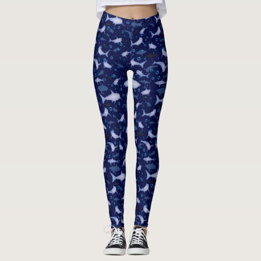 Blue Shark Silhouette Pattern Leggings (Voorkant)