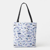 Blue Shark Silhouette Pattern Tote Bag (Achterkant)