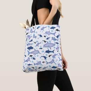 Blue Shark Silhouette Pattern Tote Bag
