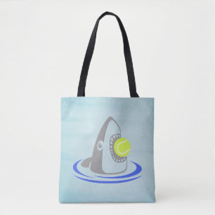 Blue Shark Tennis Ball Attack Tote Bag