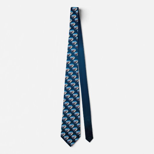 Blue Shark Terror Cartoon in Ocean Tiled Necktie Stropdas (Voorkant)