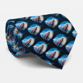 Blue Shark Terror Cartoon in Ocean Tiled Necktie Stropdas (Opgerold)