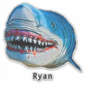 Blue Shark Terror Ocean Marine Animal Cartoon Name Sticker (Voorkant)