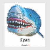 Blue Shark Terror Ocean Marine Animal Cartoon Name Sticker (Vel)