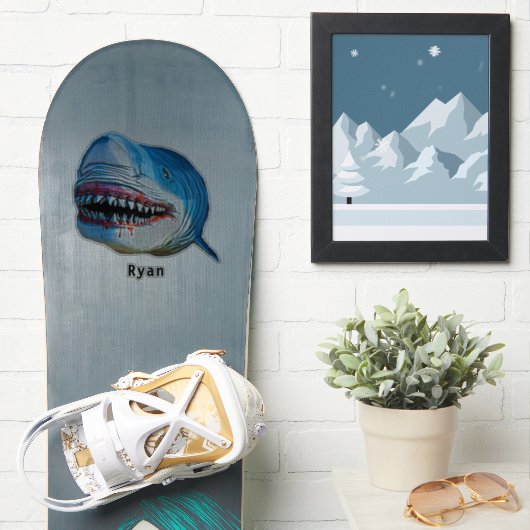 Blue Shark Terror Ocean Marine Animal Cartoon Name Sticker (Snowboard)