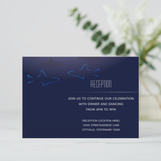 Blue Shark Weddenschap Reception Information Card Kaart (Staand voorkant)