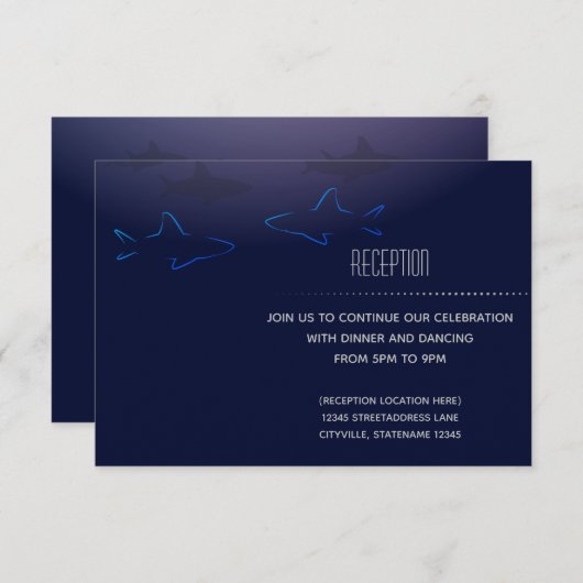 Blue Shark Weddenschap Reception Information Card Kaart (Voorkant / Achterkant)
