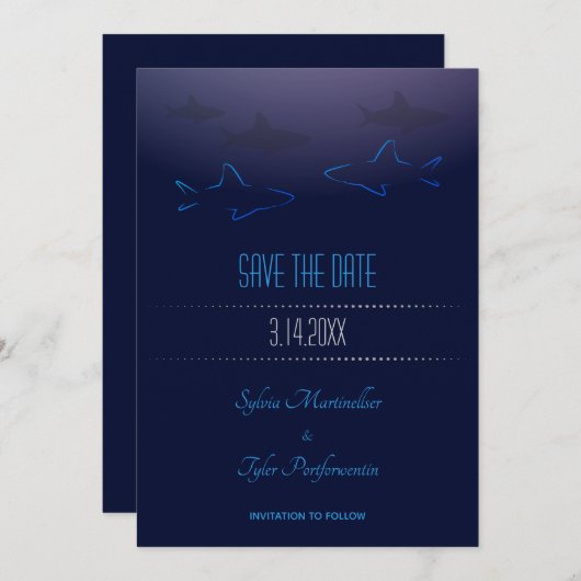 Blue Shark Wedding | De Kaart Datum opslaan (Voorkant / Achterkant)