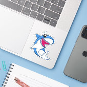 Blue Shark Zee Life Schattigee Kinder Pool Party Sticker (Laptop met iPhone)