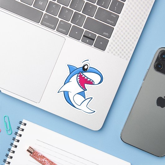 Blue Shark Zee Life Schattigee Kinder Pool Party Sticker (Laptop met iPhone)