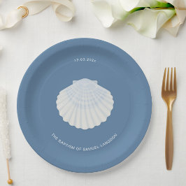 Blue shell baptism christening Paper Plate Papieren Bordje