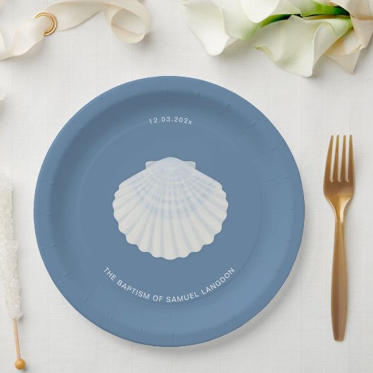 Blue shell baptism christening Paper Plate Papieren Bordje