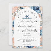 Blue Shell Flowers Waterverf Beach Wedding Kaart (Voorkant)