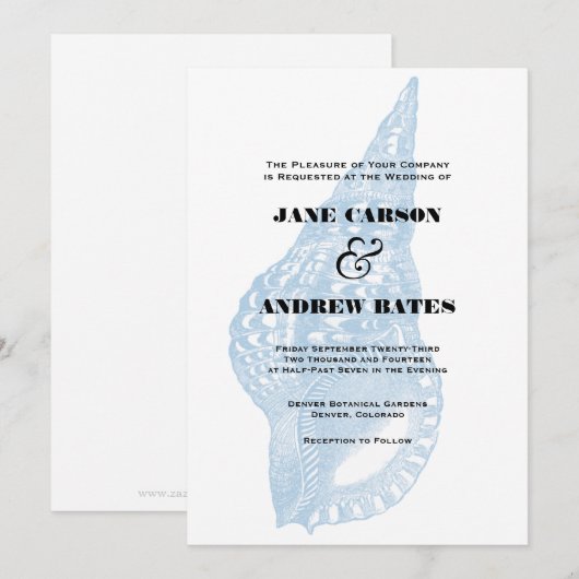 Blue Shell Invitation Kaart (Voorkant / Achterkant)