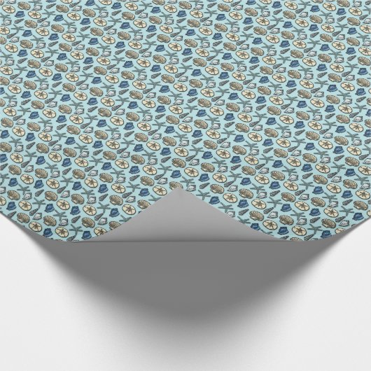  Blue Shell Starfish Zee Pattern Cadeaupapier (Hoek)
