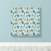 Blue Shell Starfish Zee Pattern Canvas Afdruk (Insitu (Houten vloer))