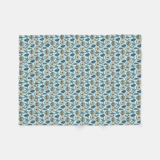 Blue Shell Starfish Zee Pattern Fleece Deken (Voorkant (Horizontaal))