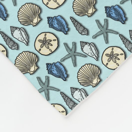Blue Shell Starfish Zee Pattern Fleece Deken (Hoek)