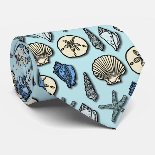 Blue Shell Starfish Zee Pattern Stropdas (Opgerold)