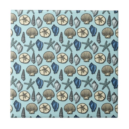  Blue Shell Starfish Zee Pattern Tegeltje (Voorkant)