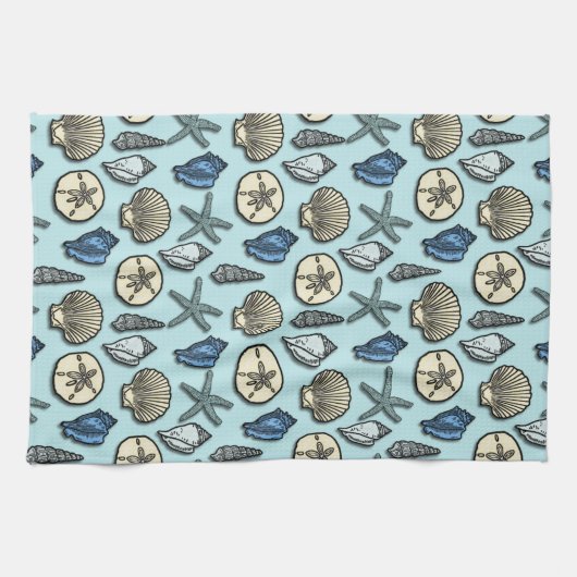 Blue Shell Starfish Zee Pattern Theedoek (Horizontaal)