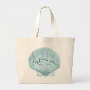 Blue shell strand grote tote bag