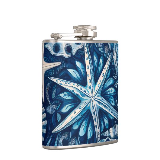 Blue Shells Beach Batik Starfish Nautical Theme Heupfles (Rechts)