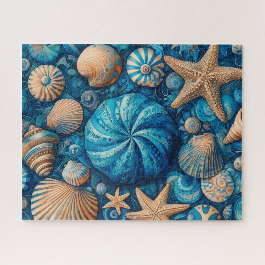 Blue Shells Beach Batik Starfish Sand Dollar Legpuzzel (Horizontaal)