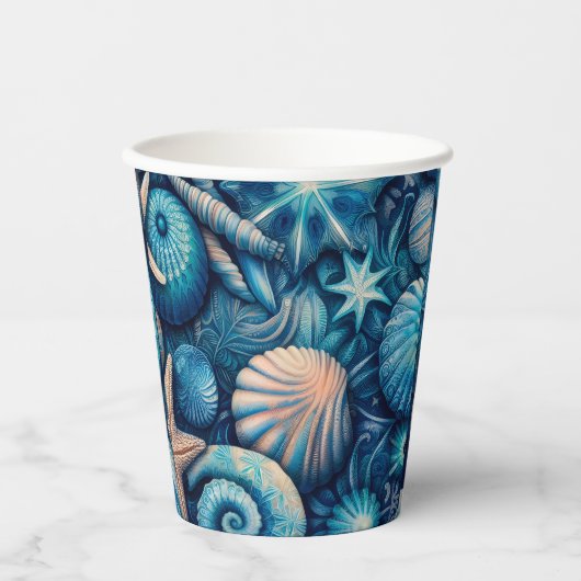 Blue Shells Beach Batik Starfish Sand Dollar Papieren Bekers (Voorkant)